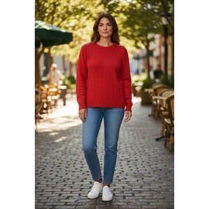 Talbots Women's Red Cable-Knit Pullover Sweater Button Shoulder Detail Size 2X